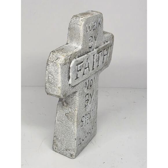 Religious 4¾" Clay Cross with Bible Verse "Walk By Faith Not By Sight" 2 Cor 5:7 - Picture 2 of 3